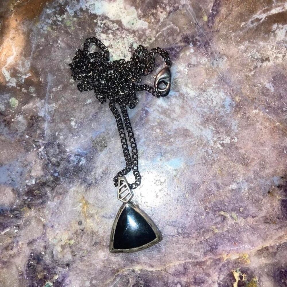 925 silver and onyx vintage Black triangle pendant necklace with silver chain
